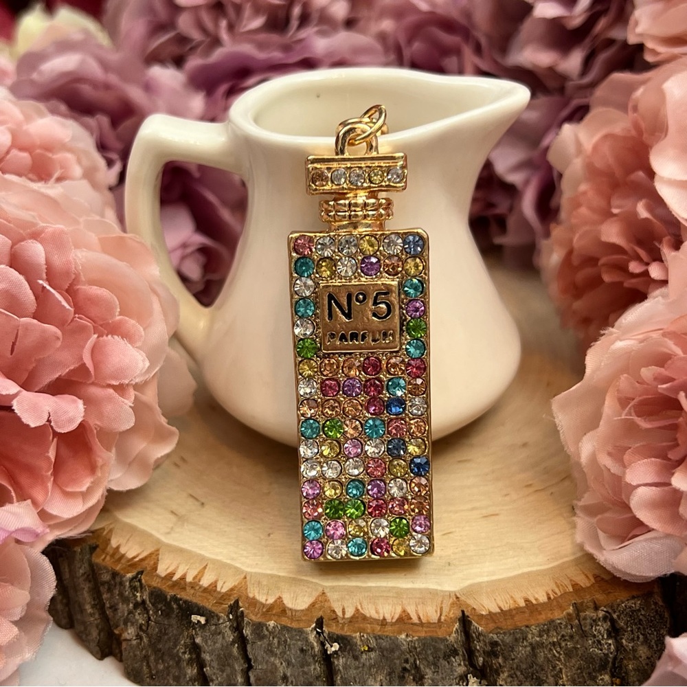 Chic Multicolor Crystal Perfume Bottle Keychain Charm - Picture 3 of 14